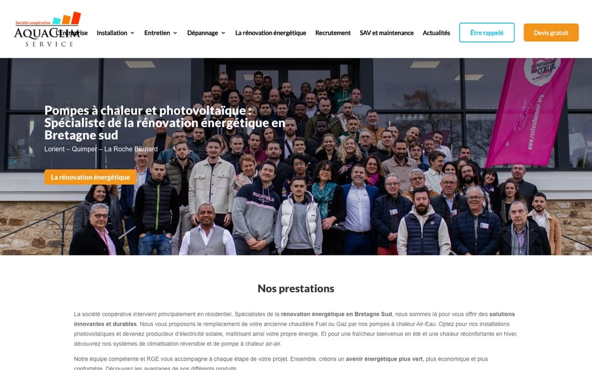 Page d'accueil du site de Aquaclim Service