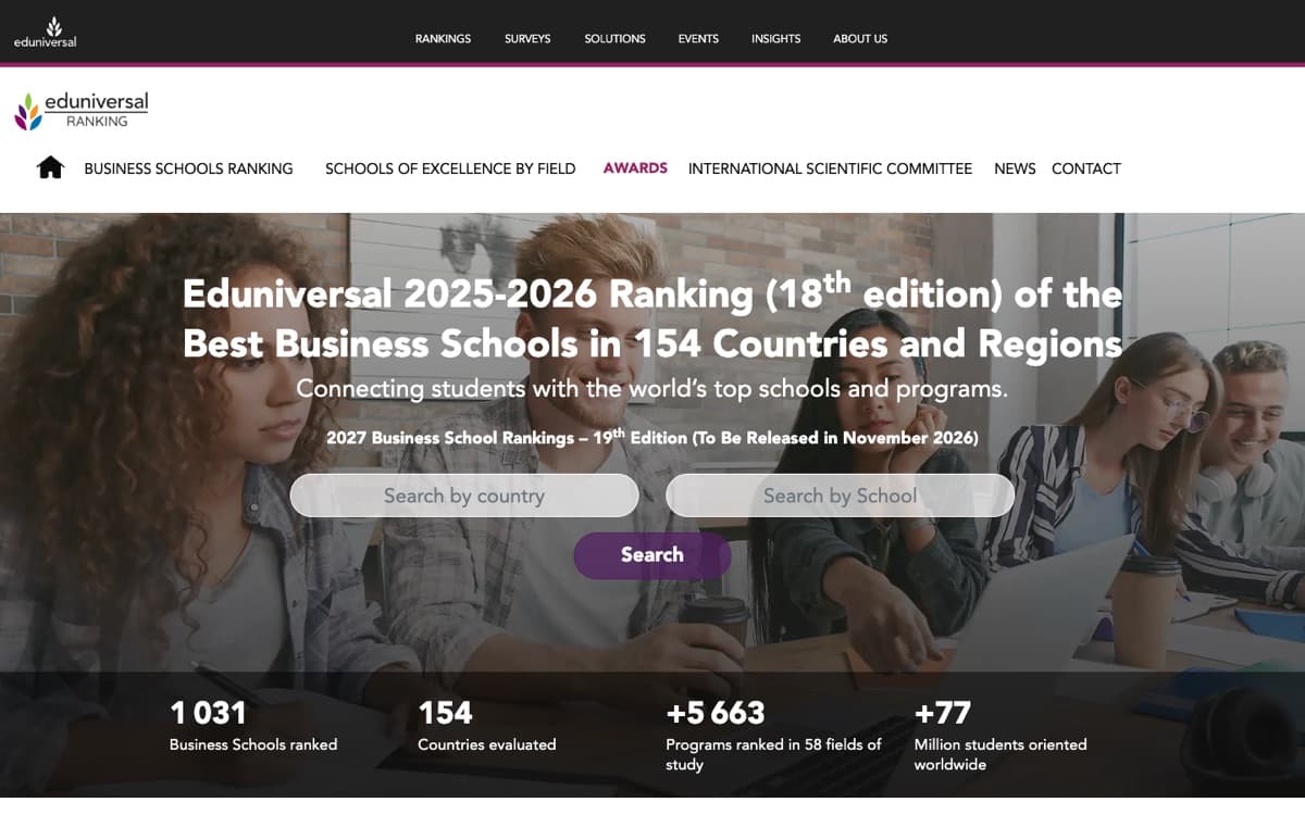 Page d'accueil du site de Eduniversal Ranking